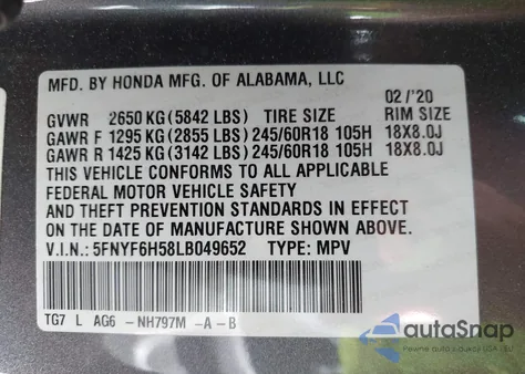 2020 Honda Pilot Awd Ex-L from USA, damaged, VIN 5FNYF6H58LB049652